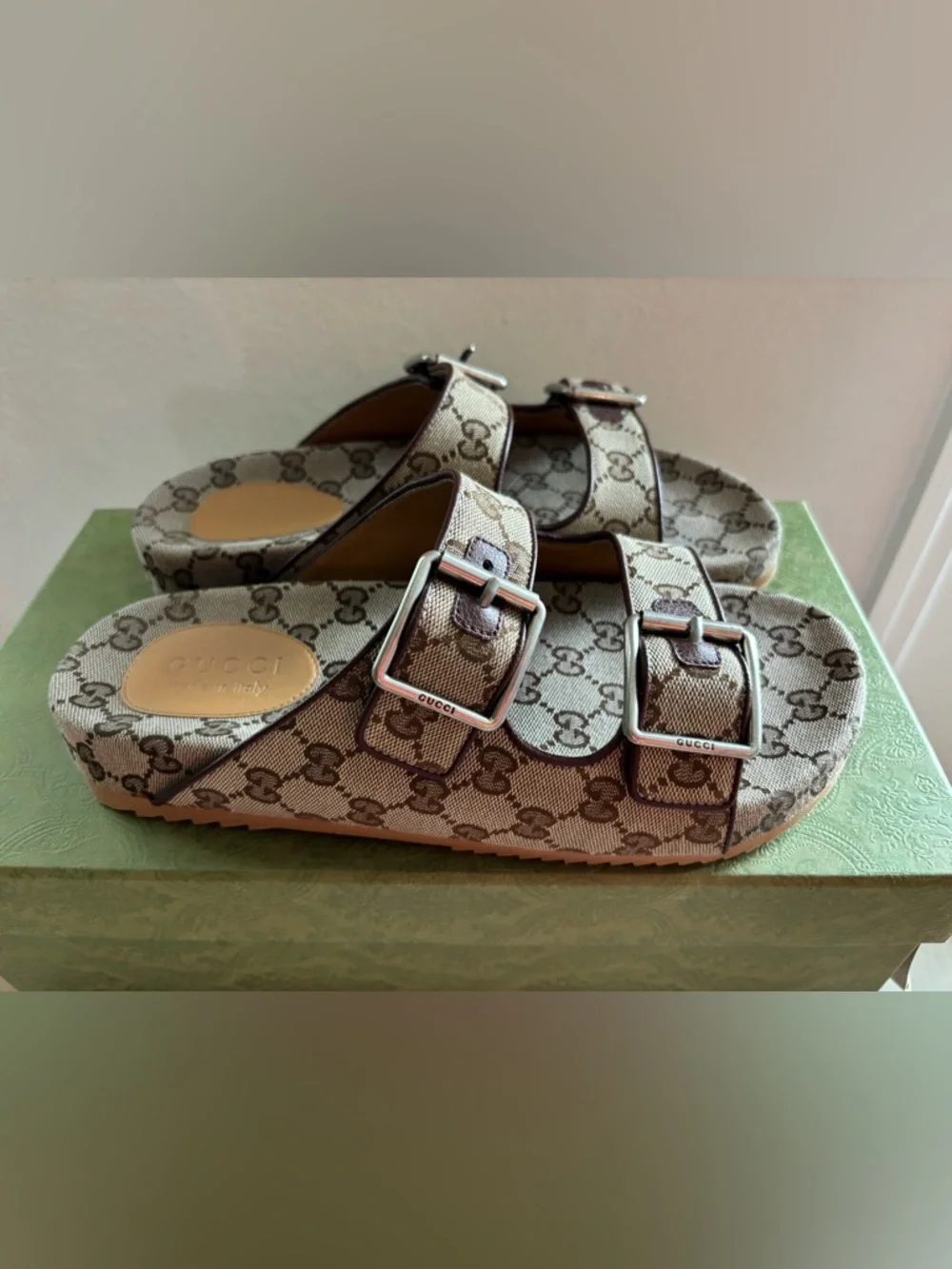 Gucci Men’s Strap Slide Monogram Brown Beige Sandals